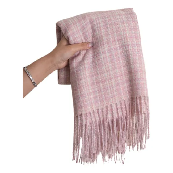 Bufanda Shanell Campbell Estilo Tweed Con Flecos | Rosado Rosa Liso Unico