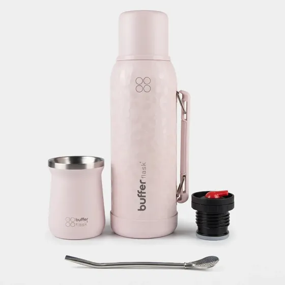 Termo Mate Set 1 Litro Buffer Acero Inox Kit Matero Bombilla Pack 2 Tapas Pinky Leopard