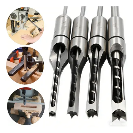 Jogo 4 Brocas De Furo Quadrado Em Madeira 1/4 5/16 3/8 1/2