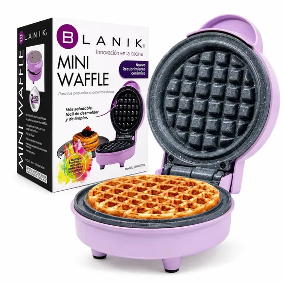 Máquina Mini Wafles Blanik con Recubrimiento Cerámico Antiadherente – Fácil de Limpiar y Lila
