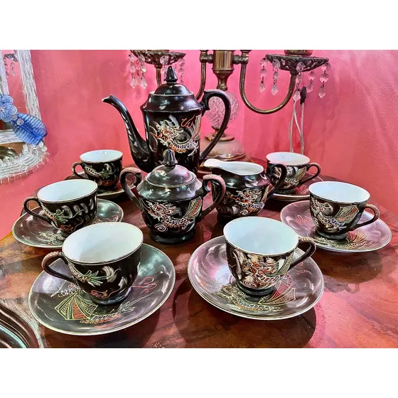 Juego De Té Japonés Antiguo Con Dragón En Relieve