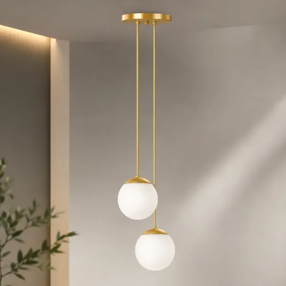 Lustre Para Sala Pendente Duplo Globo 15 Led Jabuticaba