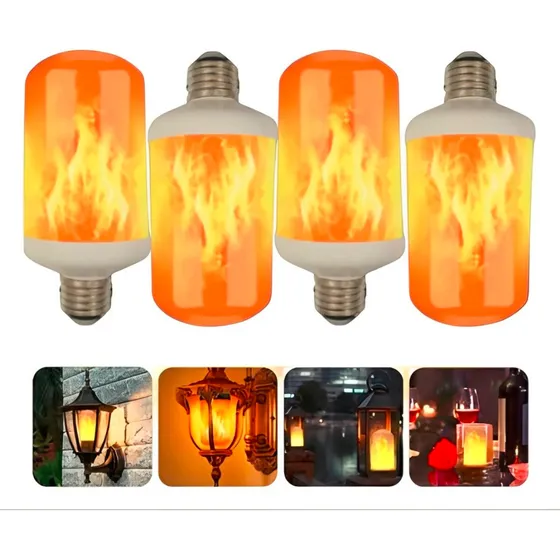 4 Luz Led Efeito Chama Fogo Tocha P/ Luminária Casa 4 Modos