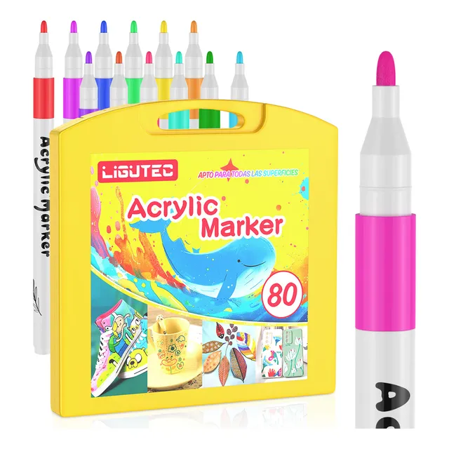 80 Colores Marcadores Plumones Acrílicos Arte Punta Pincel Kit De Colores 1mm 4mm Resistente De Pintura Diamantes Kit Para Familia Para Colorear Madera Arte Kit Para Pintar
