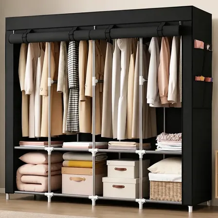 Guarda Roupa Dobrável Organizador Portátil Armário Grande Preto