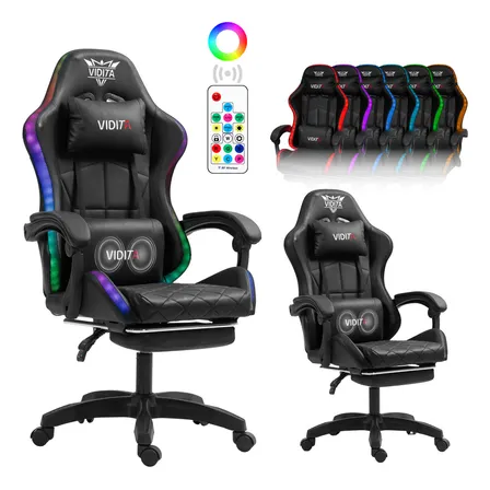 Silla Gamer Vidita Knight 800 RGB Negro Reclinable con Masaje Lumbar y Apoyapiés