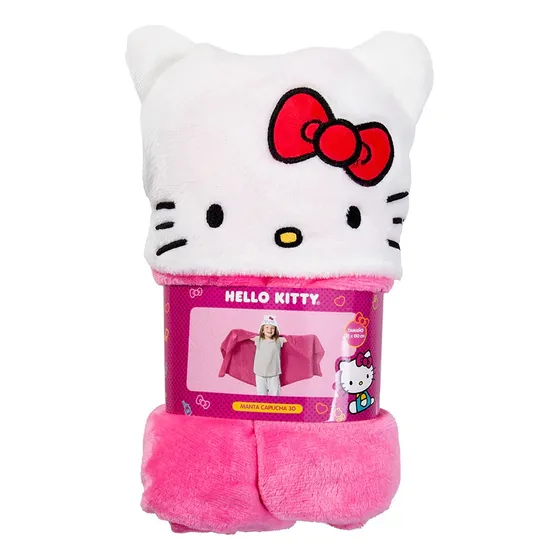 Mantas Capucha Infantil Mashini Hello Kitty Blanco Con Rosado