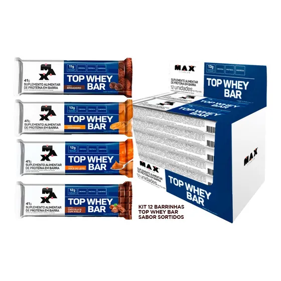 Kit Barra Proteina Top Whey Bar 12un Sortidas Max Titanium