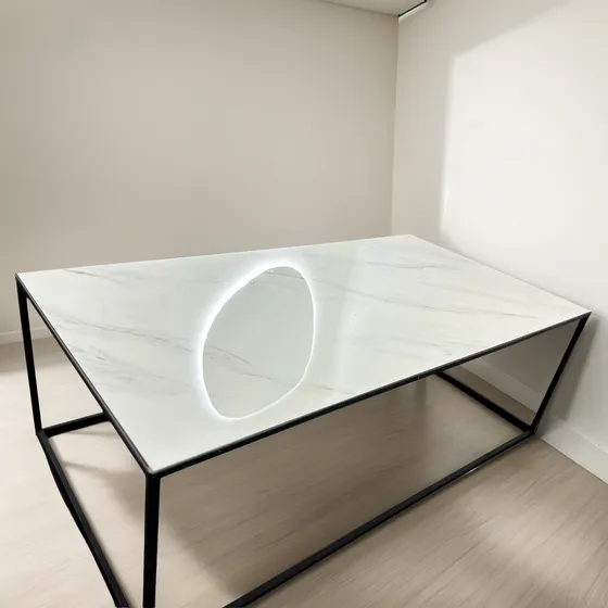 Mesa Ratona Baja Centro Living Moderna Hierro Y Simil Marmol Negro