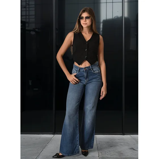 Pantalon Wide Leg Anyver Jeans Azul Stone