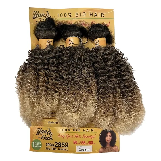 Cabelo Orgânico Cacheado Goivo Bundles Yan Hair 3 Telas Cor Mtt4 Mechado Loiro