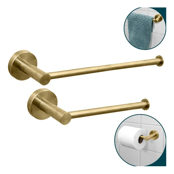 Kit Banheiro Dourado Fosco Toalheiro Papeleira Inox Lavabo