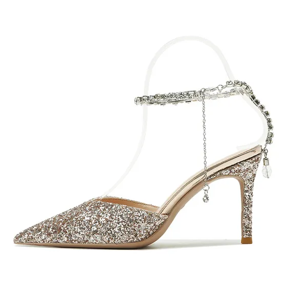 Sandalias Tacón Fino Con Punta De Diamantes De Imitación A
