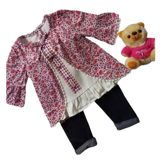 Conjunto Para Bebé Niña.  Vestido Y Pantalón.  Talla 18 M