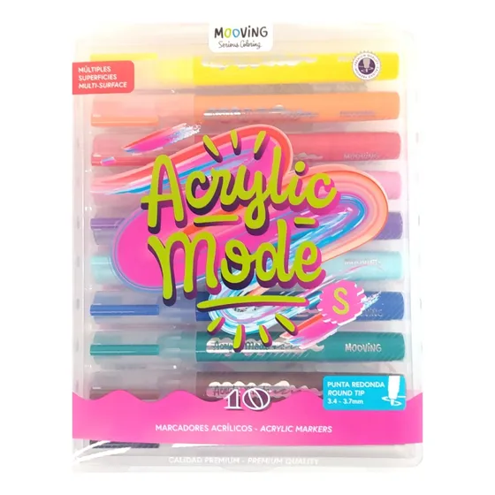 Marcadores Acrilicos Mooving 10u Acrylic Mode Todasuperficie