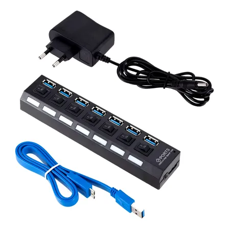 Hub Usb 3.0 Activo Con Cargador 7 Puertos