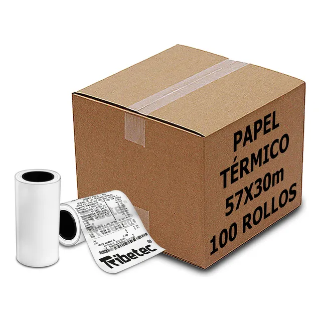 100 Rollos Papel Térmico 57x30 Mm Imp. Portátil Terminal Color Blanco