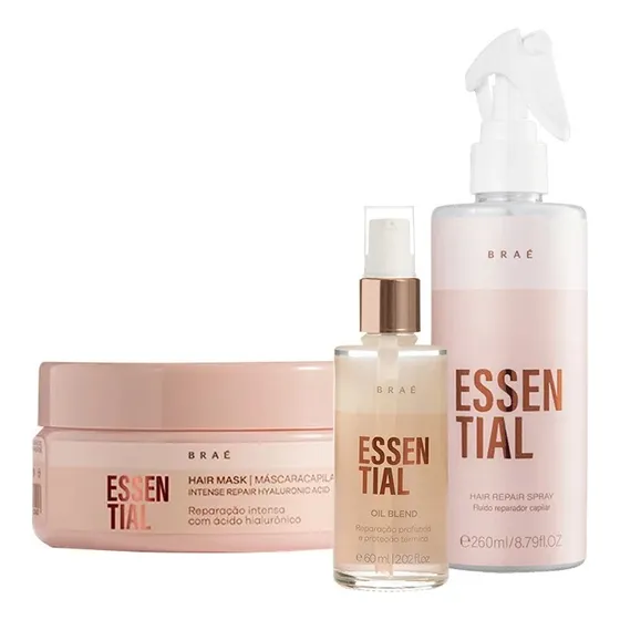 Braé Essential Kit Máscara 200gr + Fluído 260ml + Óleo 60ml