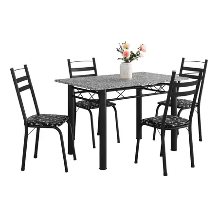 Conjunto de Mesa Itália Com 4 Cadeiras 1,20m Preto Floral Granito Artefamol