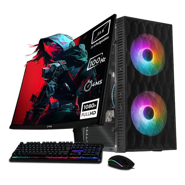 Xtreme Pc Gaming Computadora Intel Core I5 12400 16gb Ssd 1tb Monitor 23.8 Curvo 100hz Wifi Fuji Black