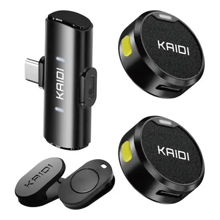 Microfone Lapela Redondo Ímã Sem Fio Preto Duplo Anti Ruído Kaidi Kmf4-a Android