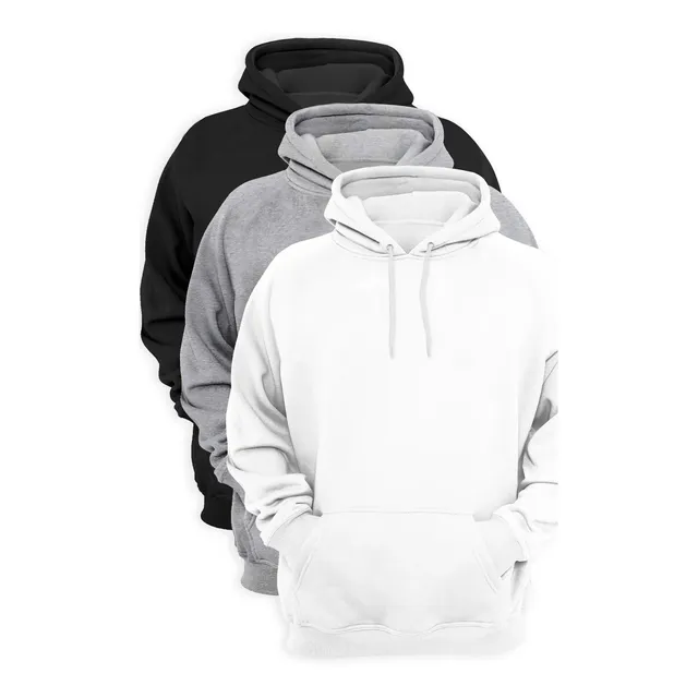 Kit 3 Moletom Liso Casual Blusa De Frio Flanelado Canguru