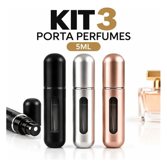 3 Mini Porta Perfume Árabe Recarregável de 5 mL, Portátil com Visor