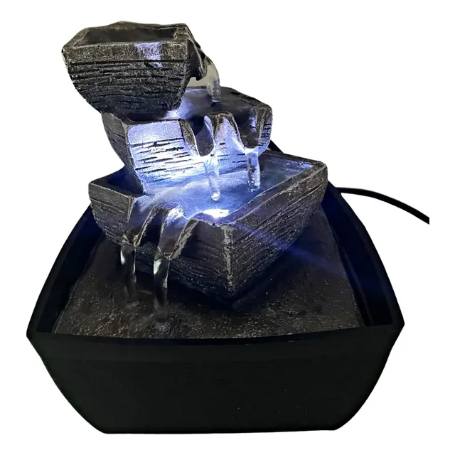 Fuente De Agua Chica Deco 4 Cascadas Torres Luz Led 19cm Zn
