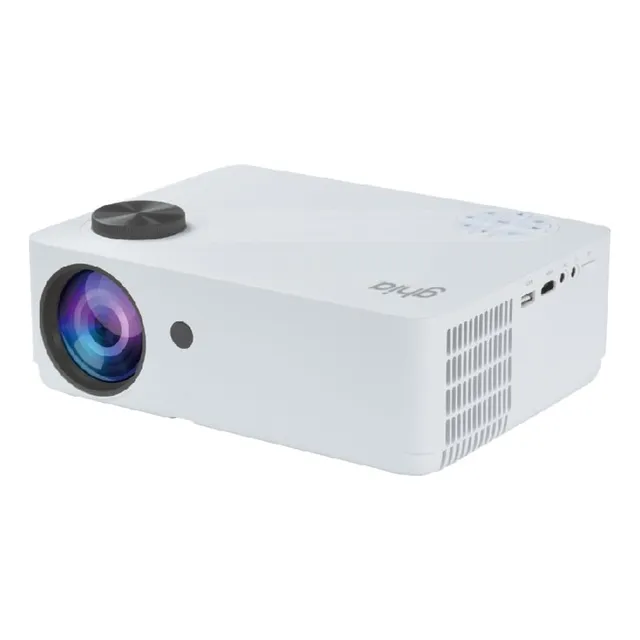 Proyector Ghia YHD Mini LED Blanco HD 720p con Control Remoto y Bocina, Conexiones HDMI, USB, Mini Jack. Ideal para entretenimiento en casa.