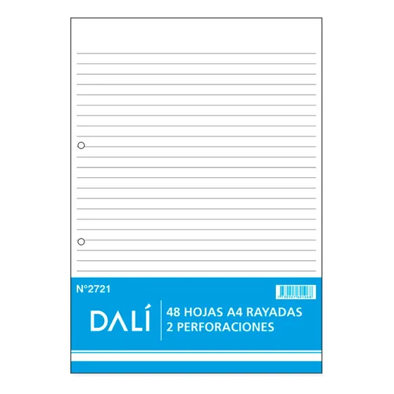 Block De 48 Hojas Rayadas A4 Dos Perforaciones Archivador