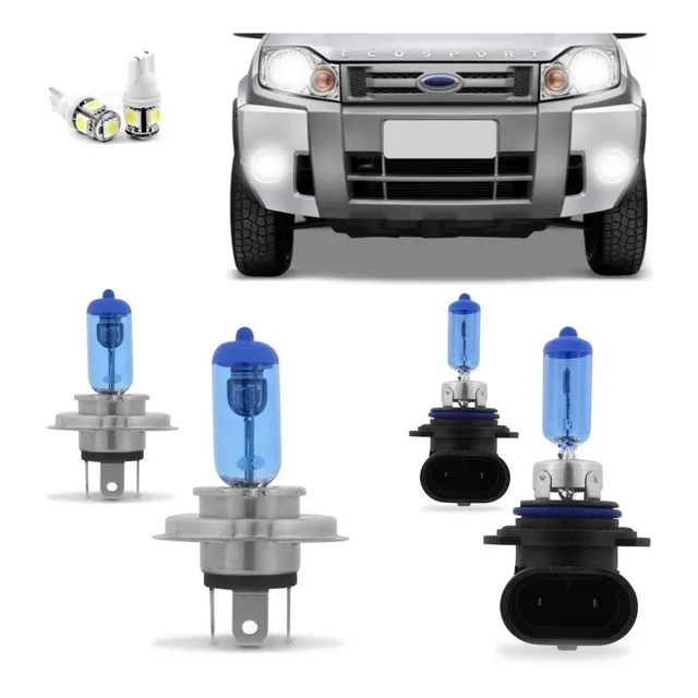 Kit Lampadas Ecosport 2008 2009 2010 2011 2012 Super Brancas Farol H4 Milha Hb4 9006 - Techone 8500k 12v 55w Inmetro