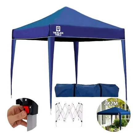 Tenda Gazebo Sanfonado Articulada Dobrável 2x2 Metros Para Praia Jardim Com Mala Transporte Btg200 The Black Tools Azul