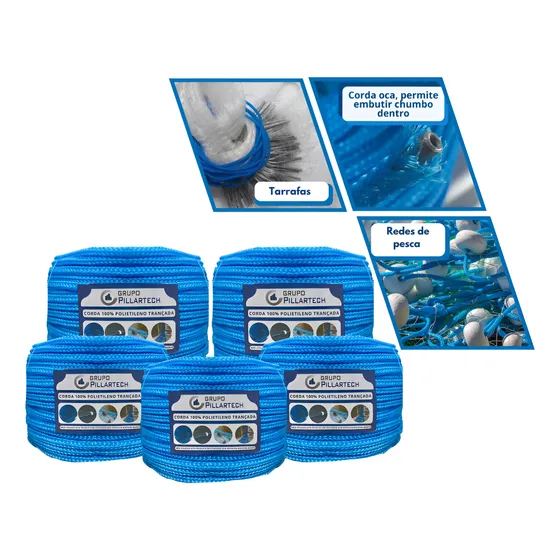 Corda Azul Nylon Multifilamento 8mm Rolo Com 100 Metros