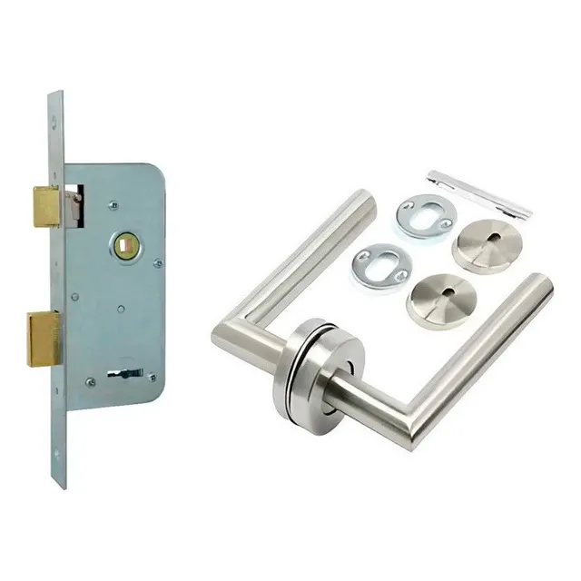 Cerradura Con Picaportes Inox Satinado Dobles Con Retroceso
