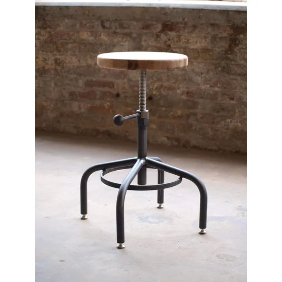 Taburete Industrial Roble Barra Prensa Taladro Ajustable