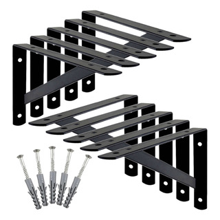 8 Cantoneira Suporte Reforçadas Aço 50cm Preta + Kit Fixação 8 Cantoneira Suporte Reforçadas Aço 50cm Preta + Kit Fixação