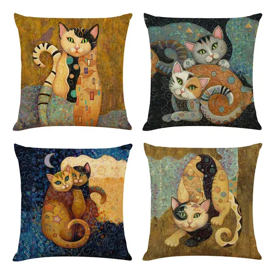 Uego 4 Funda Almohada Abstracta Lino Para Gato 18 X 18  Niño