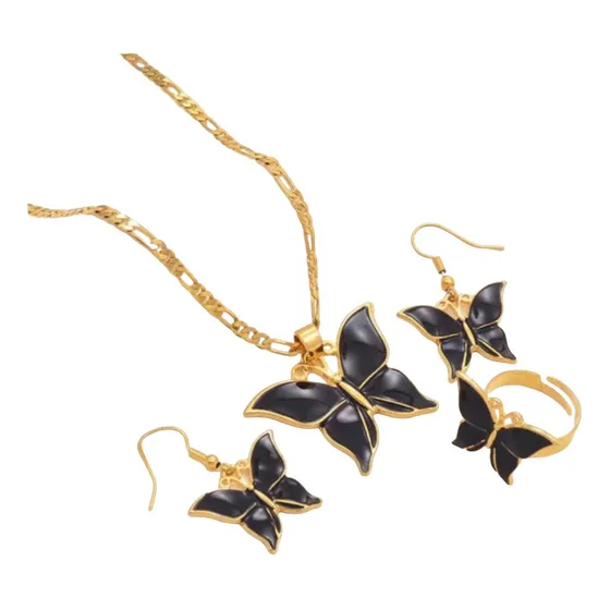 Conjunto Importado Collar Aros Y Anillo Diseño Mariposa