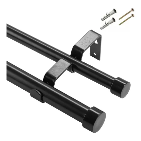 Kit Barral Doble Cortina Metalico 1,40 Mts 22mm Blanco Negro
