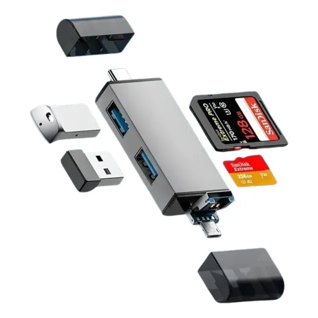 Lector De Memoria Y Mini-hub Elough Usb, Micro Y Tipo C