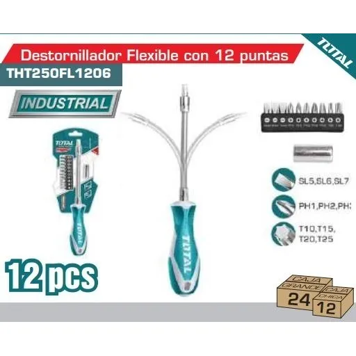 Destornillador Flexible Con 12 Puntas Total Tools