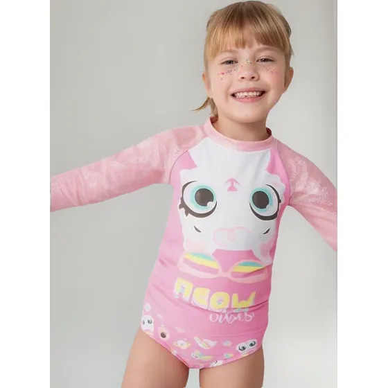 Conjunto Puket Infantil Camiseta E Calcinha Uv50 Gata Meow