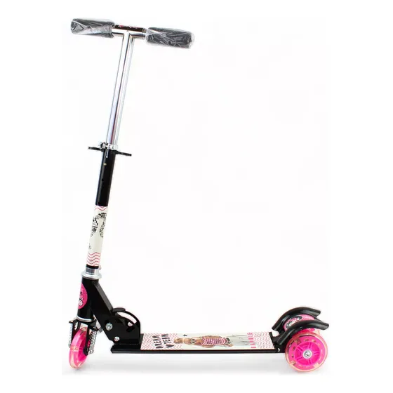 Scooter Infantil 3 Ruedas Luz Led Plegable Diseño Barbie Color Negro
