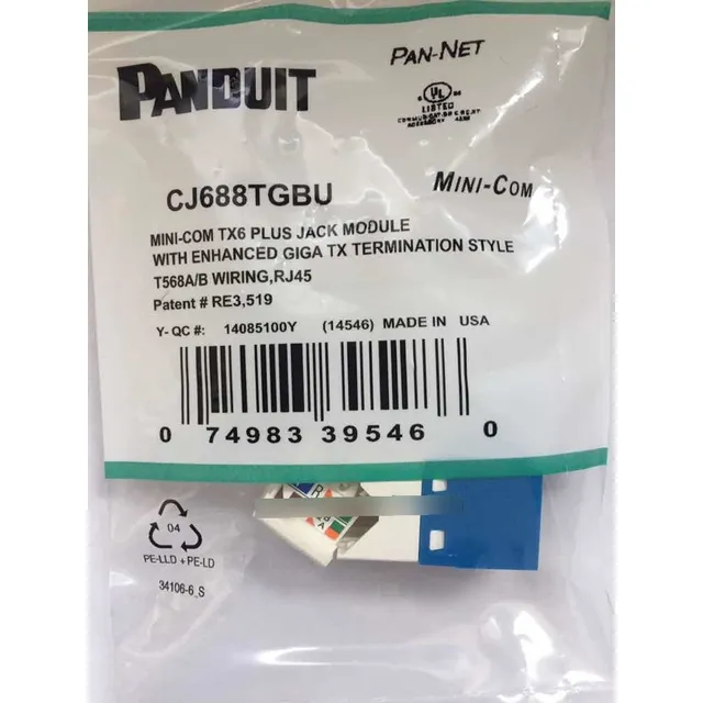 Jack Cat 6 Panduit Azul Cj688tgbu Paquete 15 Piezas