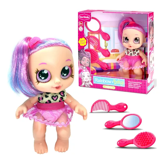 Boneca Zoiuda Cabelo Colorido Rosa Com Azul Rainbow Fashion