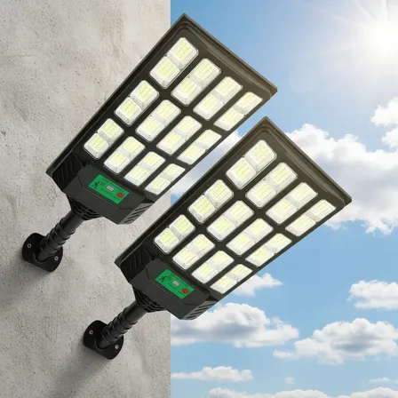 Kit 2 900w Luminaria Poste Solar Holofote Solar Com Controle 127/220v Preto