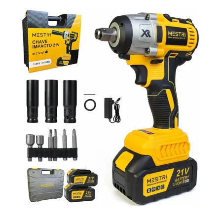 Chave De Impacto a Bateria Profissional Recarregável 4ah Brushless Parafusadeira Furadeira Alta Potência Sem Escova 2 Baterias MESTRI