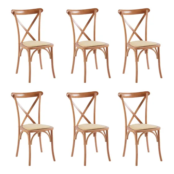 Silla Crossback Madera Natural Rattan Pack 6