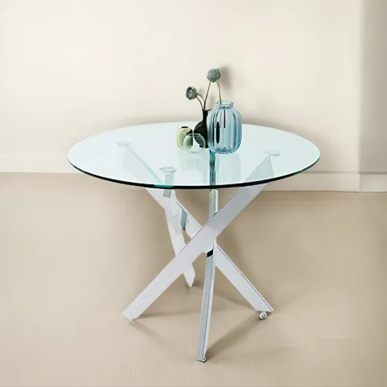 Mesa De Centro Redonda De Vidrio Y Cromo Para Sala Comedor -