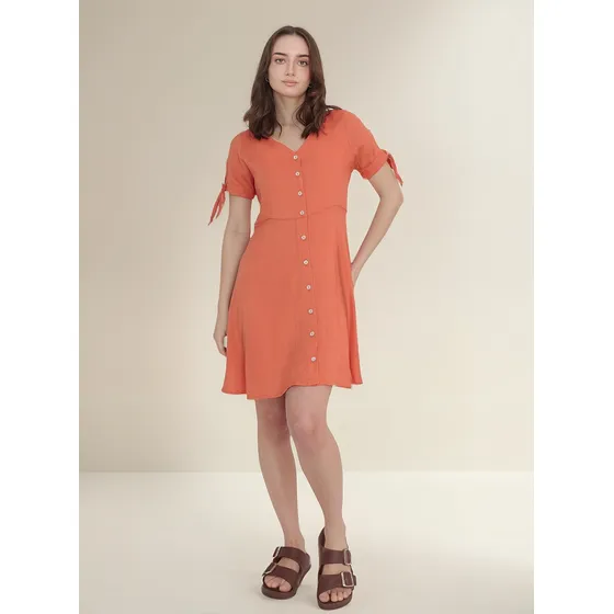 Vestido De Manga Corta De Lino Navio
